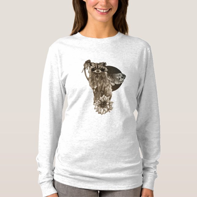Raccoon and wild flowers with moth T-Shirt (Front)