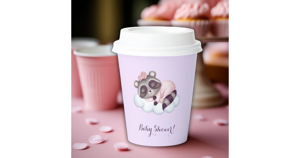 Raccoon Animal Baby Shower Lavender Paper Cups | Zazzle