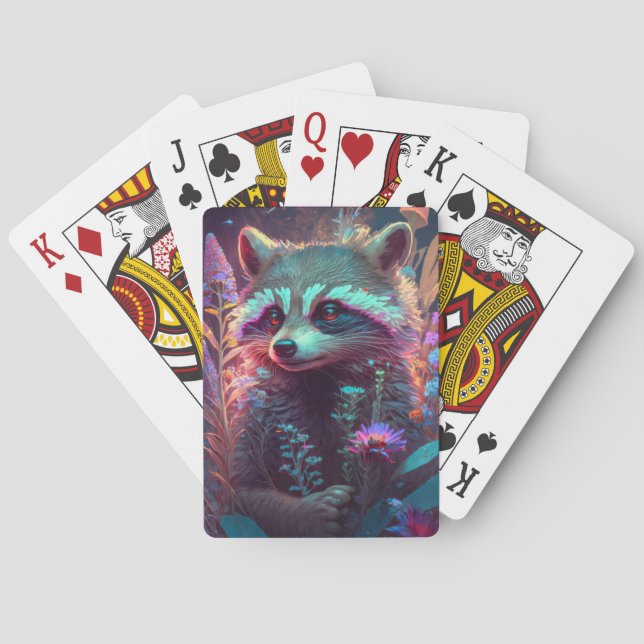 Raccoon Animal Portrait Painting Wildlife Outdoors Poker Cards (Back)