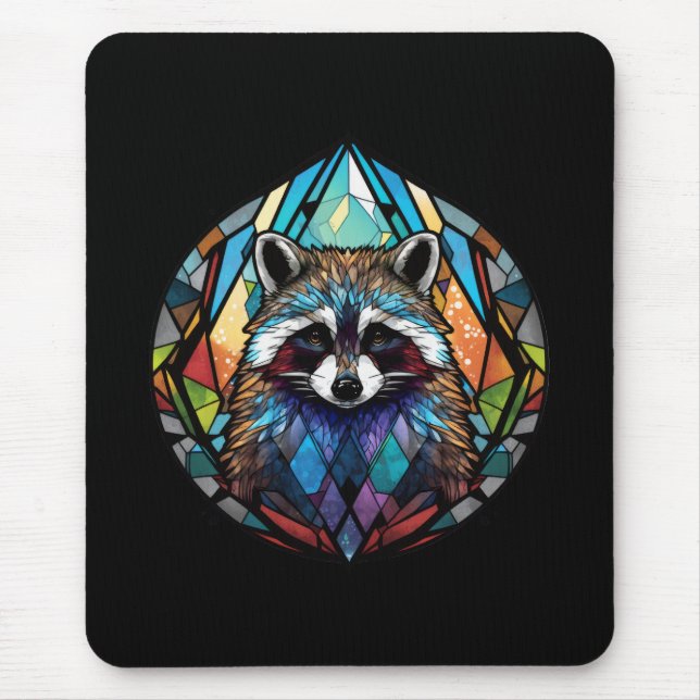 Raccoon Animal Portrait Stained Glass Wildlife Art Mouse Pad (Front)