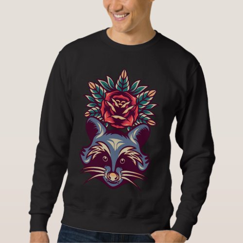 Raccoon_Animal with flower graphic Art For Men Wom Sweatshirt