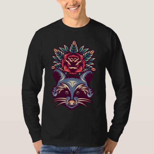 Raccoon_Animal with flower graphic Art For Men Wom T_Shirt