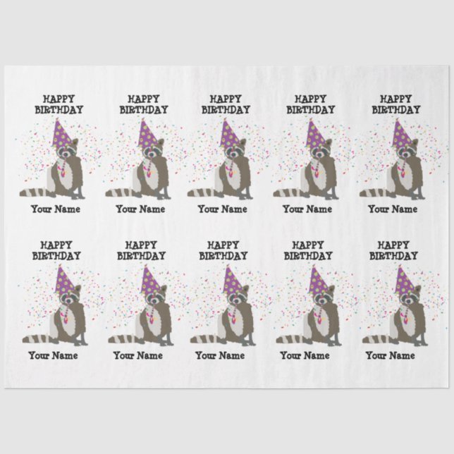 Raccoon - Animals Having a Party Boys Girls Name  Tissue Paper (Front)