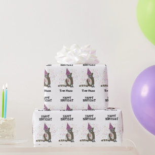Raccoon - Animals Having a Party Boys Girls Name Wrapping Paper