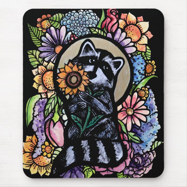 Raccoon Art Flower Raccoons Design with Sunflower  Mouse Pad (Front)