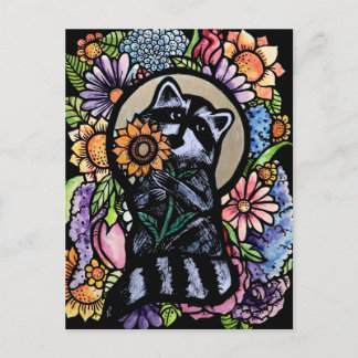 Raccoon Art Flower Raccoons Design with Sunflower  Postcard