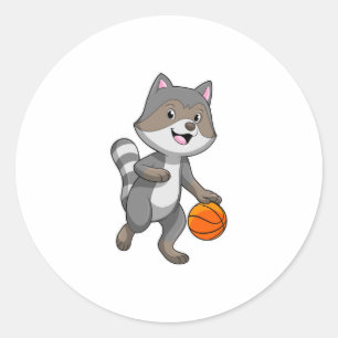 Raccoon as Basketball player with Basketball Classic Round Sticker