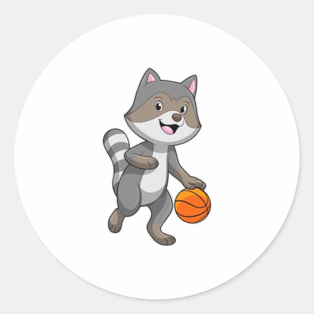 Raccoon as Basketball player with Basketball Classic Round Sticker (Front)
