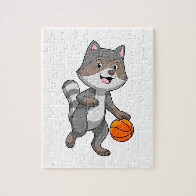 Raccoon as Basketball player with Basketball Jigsaw Puzzle (Vertical)