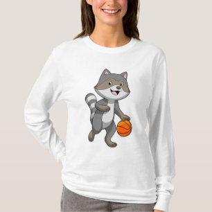 Raccoon as Basketball player with Basketball T-Shirt