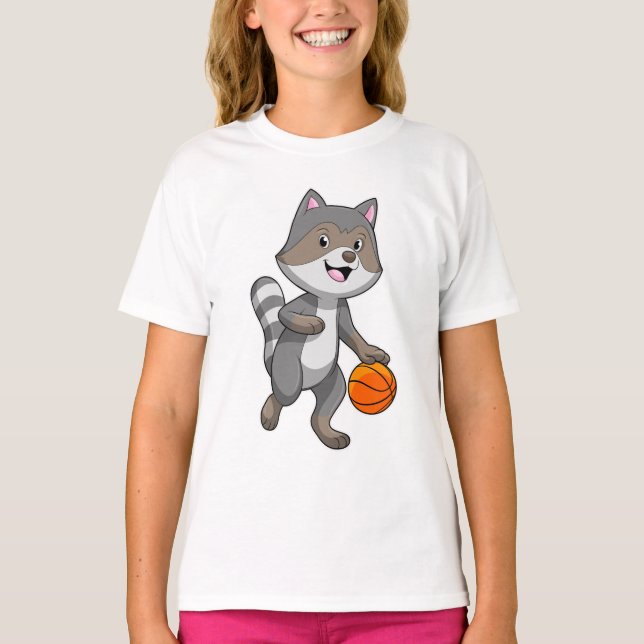 Raccoon as Basketball player with Basketball T-Shirt (Front)