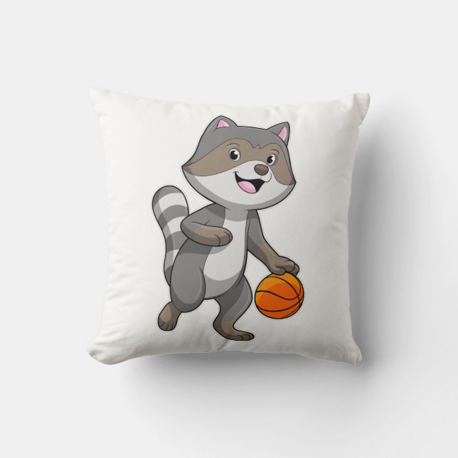 Raccoon as Basketball player with Basketball Throw Pillow (Front)