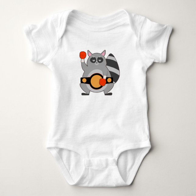 Raccoon as Boxing champ with Belt Baby Bodysuit (Front)