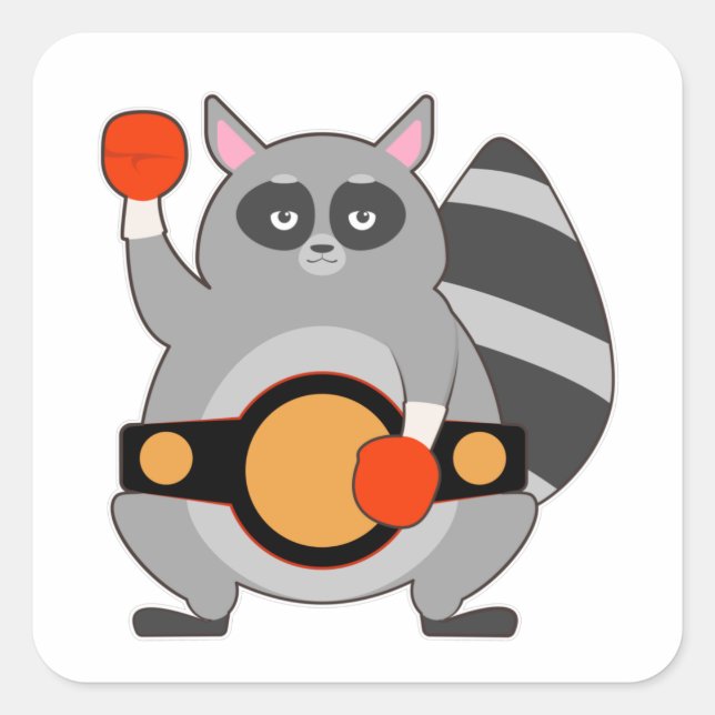 Raccoon as Boxing champ with Belt Square Sticker (Front)