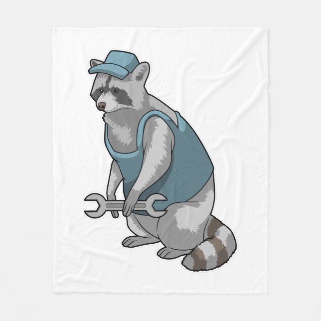 Raccoon as Craftsman with Wrench Fleece Blanket (Front)
