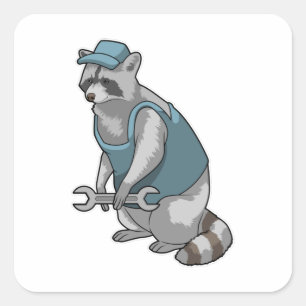 Raccoon as Craftsman with Wrench Square Sticker