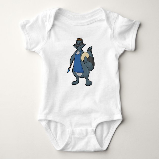 Raccoon as Painter with Paintbrush Baby Bodysuit (Front)