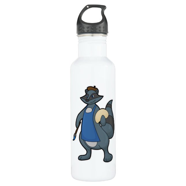 Raccoon as Painter with Paintbrush Stainless Steel Water Bottle (Front)