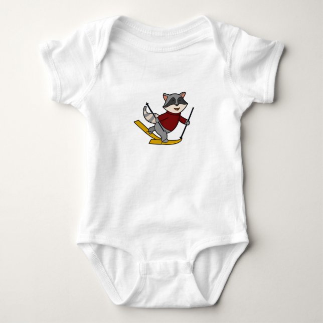 Raccoon as Skier with Skis & Ski poles Baby Bodysuit (Front)