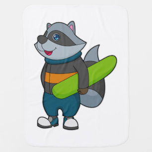Raccoon as Snowboarder with Snowboard Baby Blanket