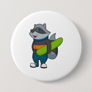 Raccoon as Snowboarder with Snowboard Button