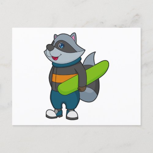 Raccoon as Snowboarder with Snowboard Postcard