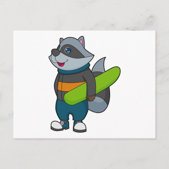 Raccoon as Snowboarder with Snowboard Postcard (Front)
