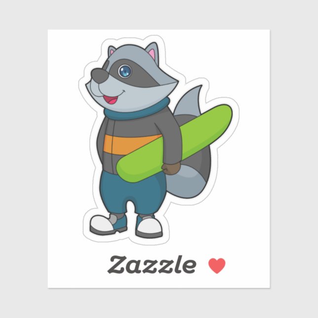 Raccoon as Snowboarder with Snowboard Sticker (Sheet)