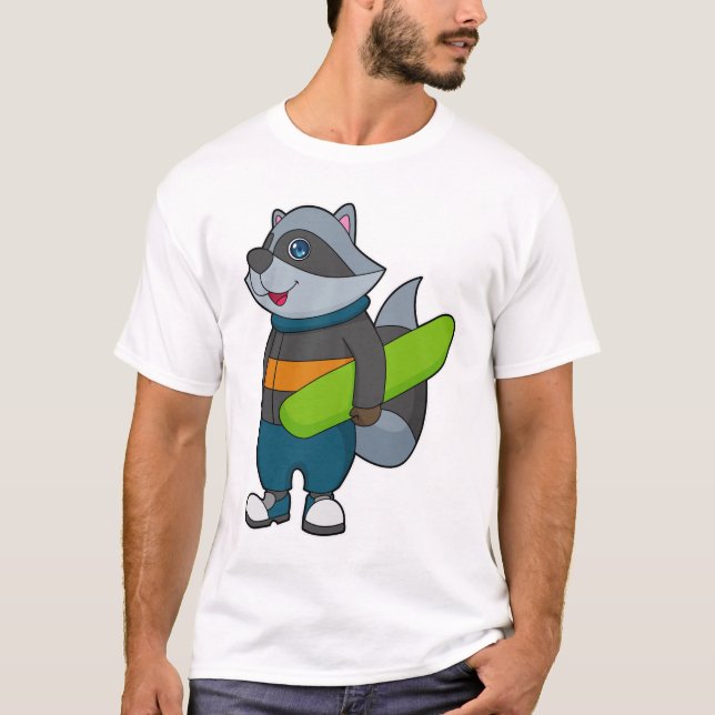 Raccoon as Snowboarder with Snowboard T-Shirt (Front)