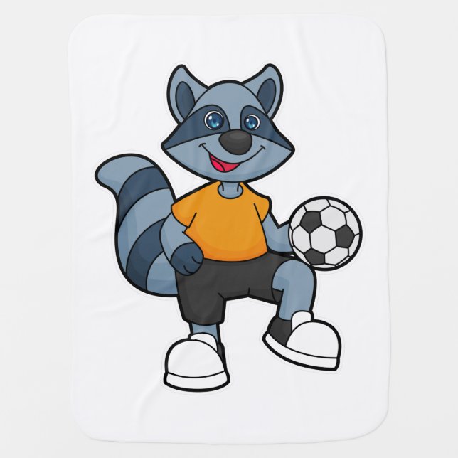 Raccoon as Soccer player with Soccer ball Baby Blanket (Front)