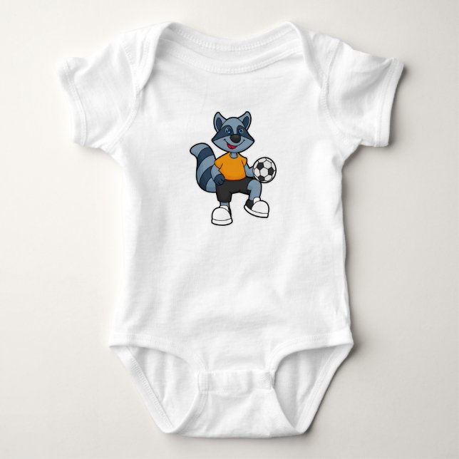 Raccoon as Soccer player with Soccer ball Baby Bodysuit (Front)