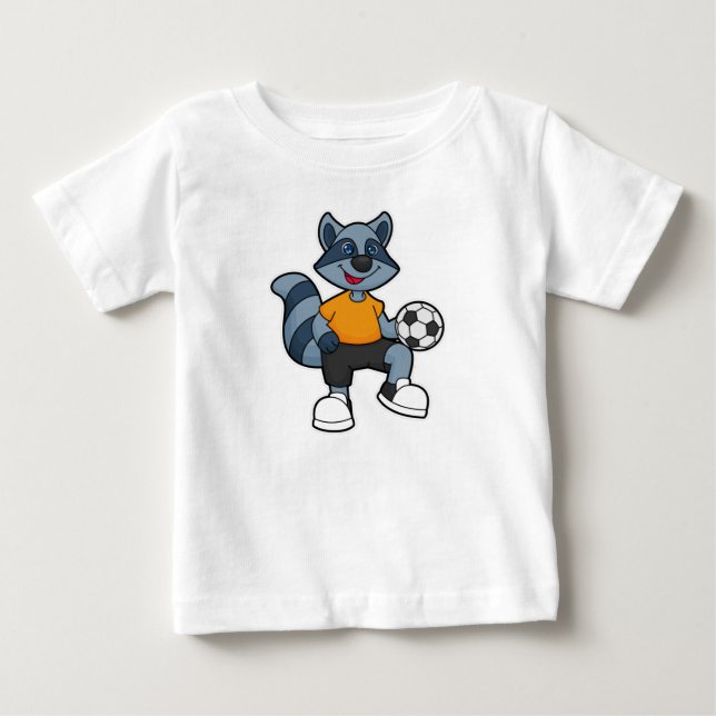 Raccoon as Soccer player with Soccer ball Baby T-Shirt (Front)