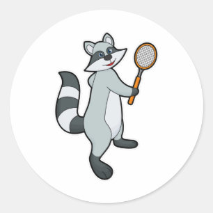 Raccoon as Tennis player with Tennis racket Classic Round Sticker