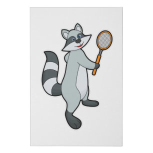 Raccoon as Tennis player with Tennis racket Faux Canvas Print