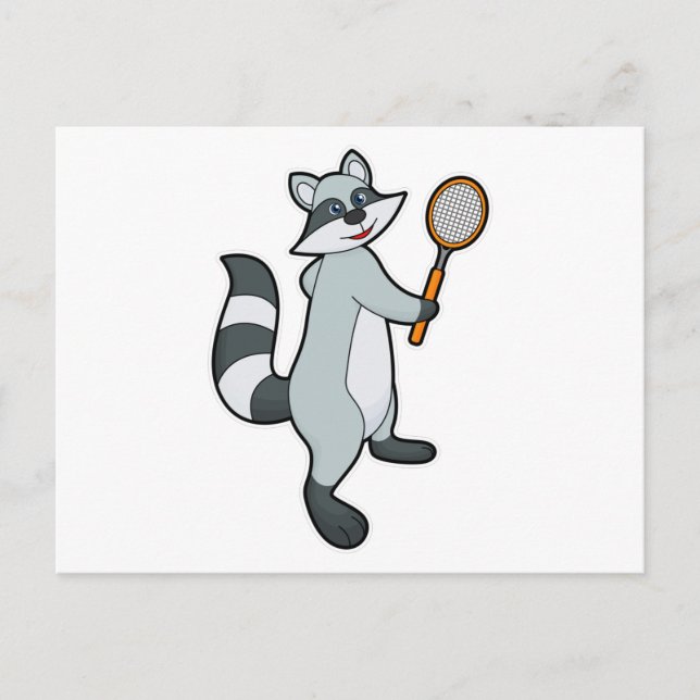 Raccoon as Tennis player with Tennis racket Postcard (Front)