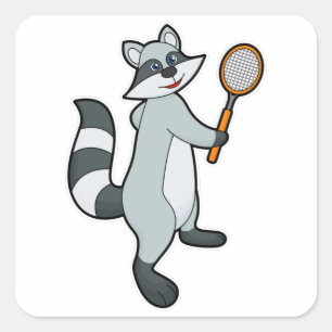 Raccoon as Tennis player with Tennis racket Square Sticker