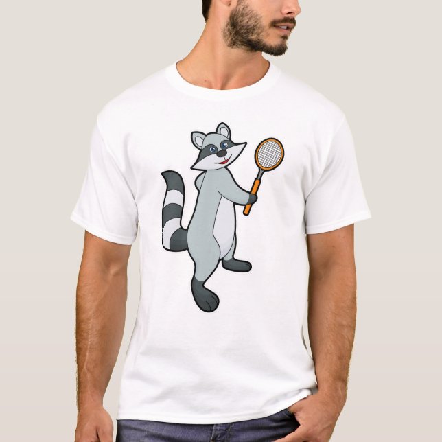 Raccoon as Tennis player with Tennis racket T-Shirt (Front)