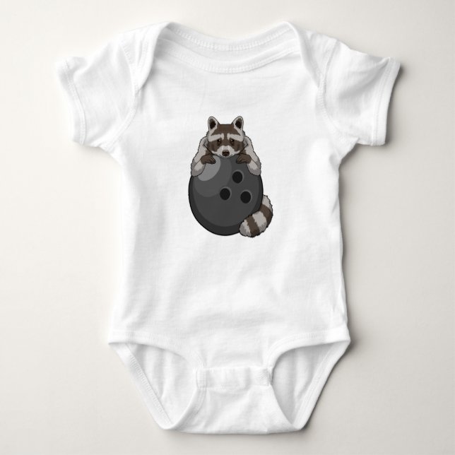 Raccoon at Bowling with Bowling ball Baby Bodysuit (Front)