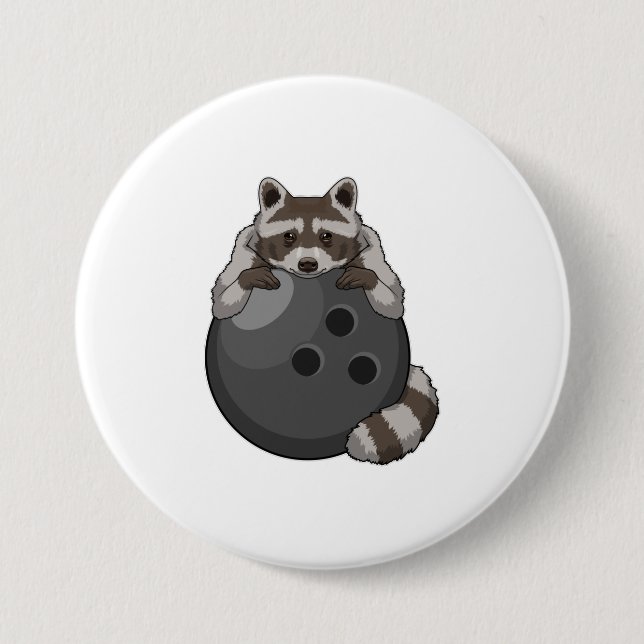 Raccoon at Bowling with Bowling ball Button (Front)
