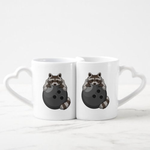 Raccoon at Bowling with Bowling ball Coffee Mug Set