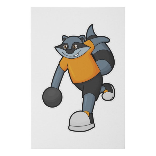Raccoon at Bowling with Bowling ball Faux Canvas Print (Front)