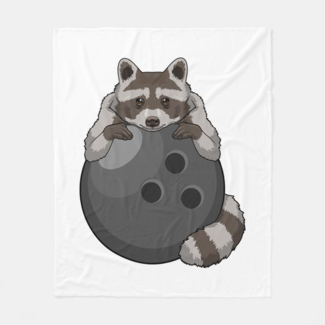 Raccoon at Bowling with Bowling ball Fleece Blanket (Front)