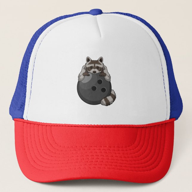 Raccoon at Bowling with Bowling ball Trucker Hat (Front)