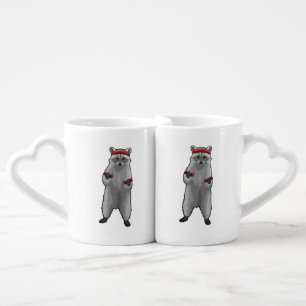 Raccoon at Fitness with Dumbbells Coffee Mug Set