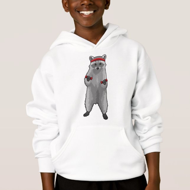 Raccoon at Fitness with Dumbbells Hoodie (Front)