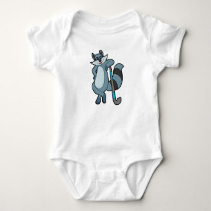 Raccoon at Hockey with Hockey stick Baby Bodysuit