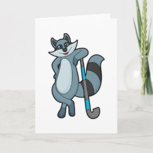 Raccoon at Hockey with Hockey stick Card