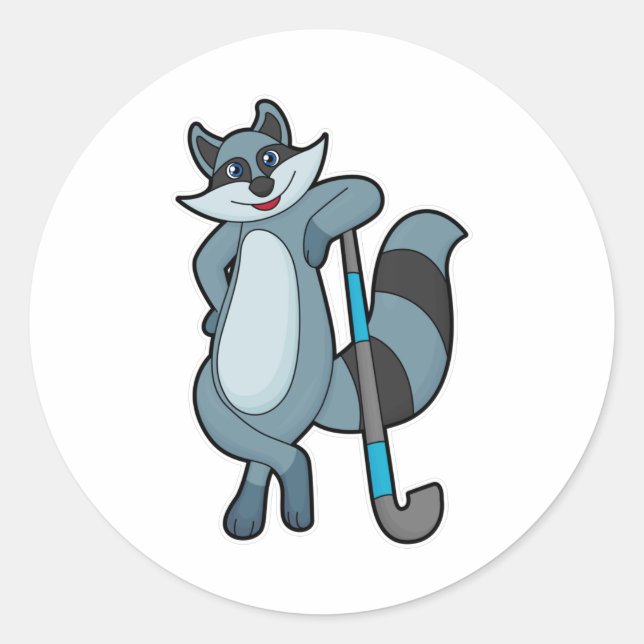 Raccoon at Hockey with Hockey stick Classic Round Sticker (Front)