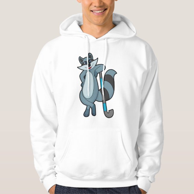 Raccoon at Hockey with Hockey stick Hoodie (Front)