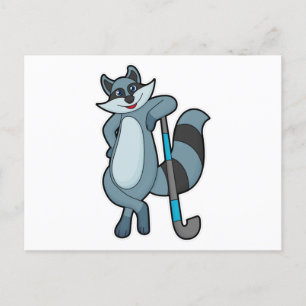 Raccoon at Hockey with Hockey stick Postcard